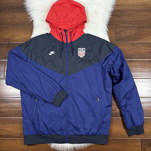 NIke Men's Size XL Blue Red USA 2020 NSW Windrunner Hooded Jacket CI9991-421 - Picture 1 of 11